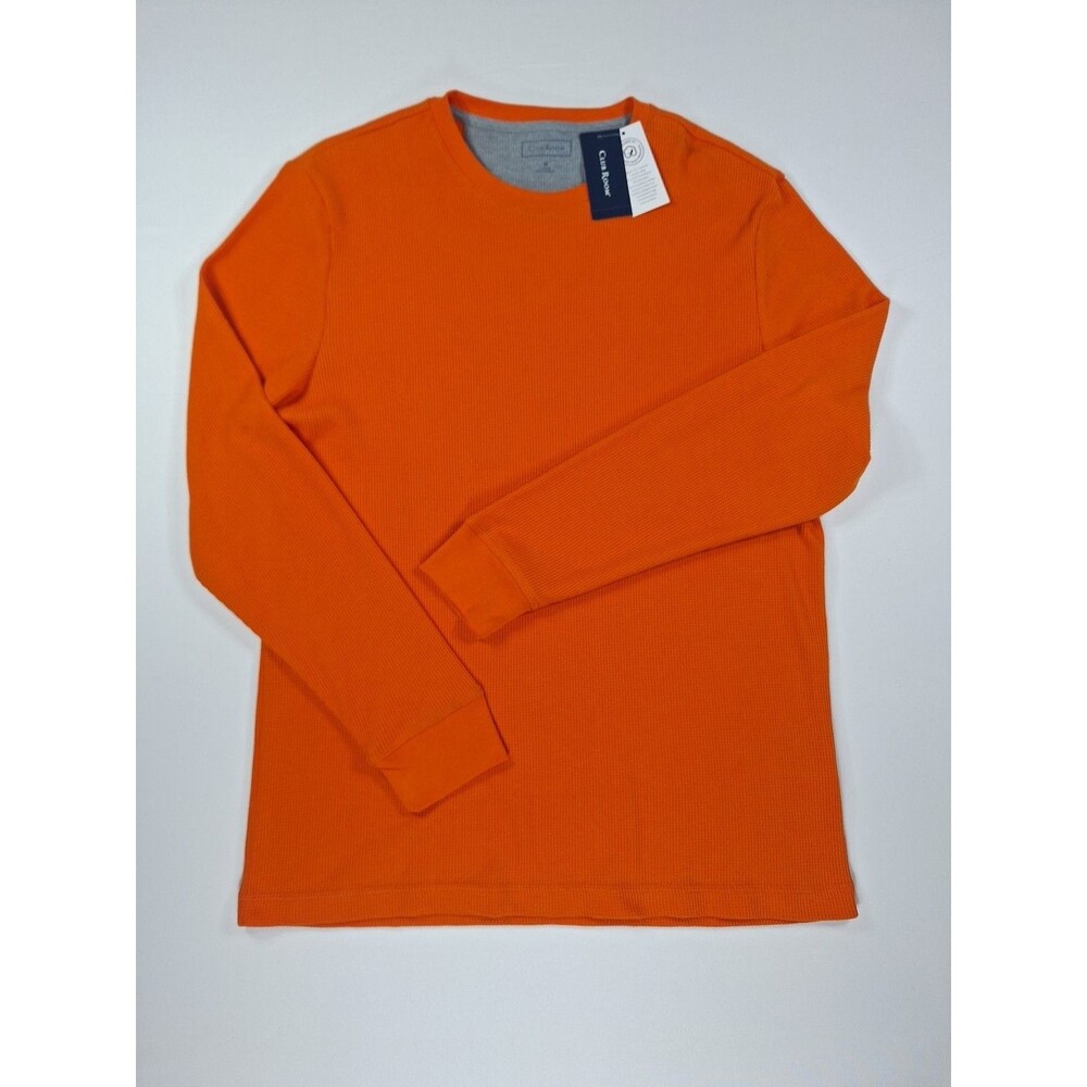 Club Room Mens Thermal Shirt M Orange Waffle Knit Long Sleeve Crew Neck NWT